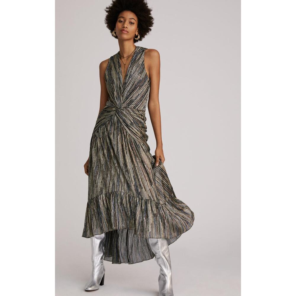 MISA Ava Metallic High-Low Midi Dress Size M NWT
